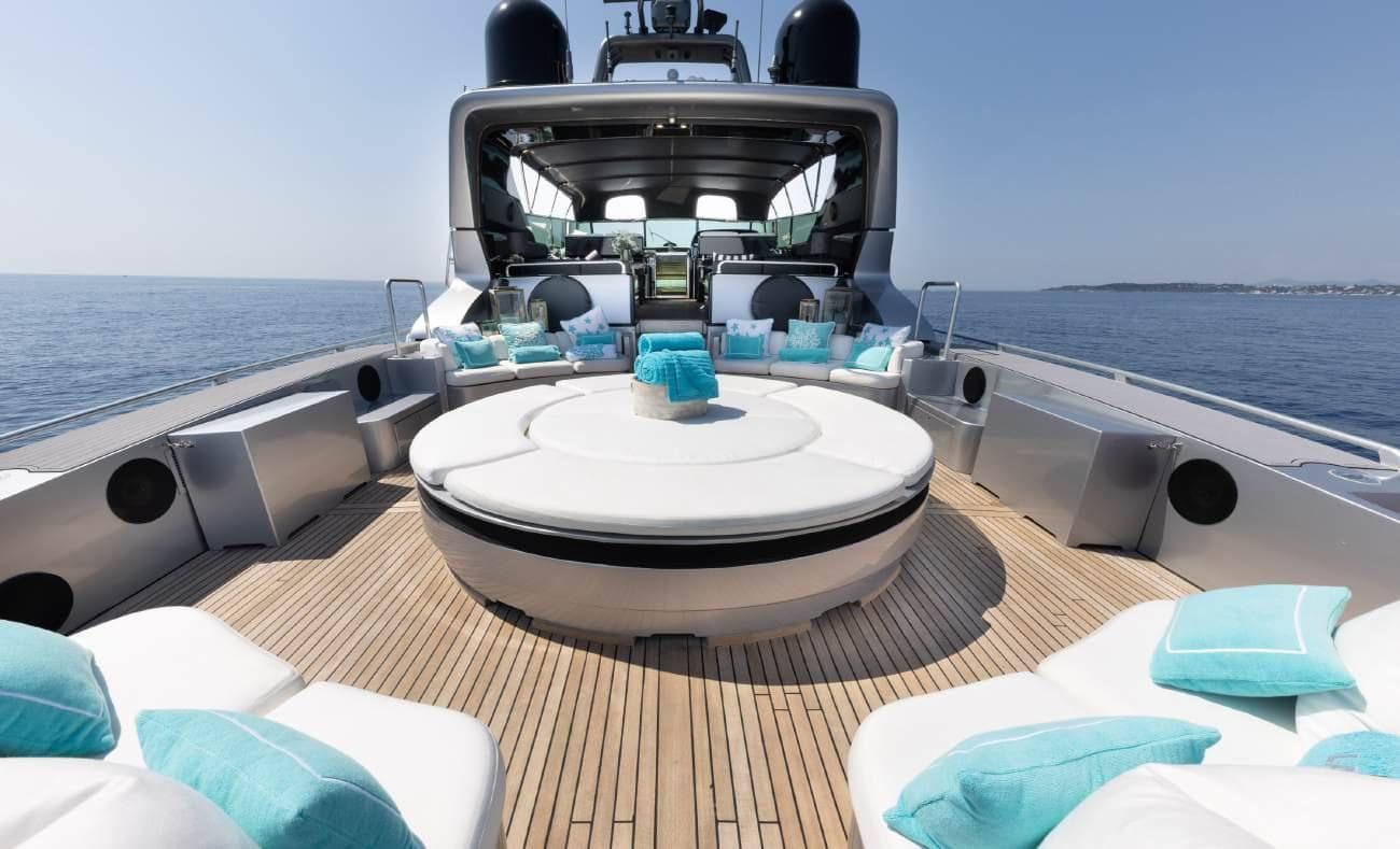 Luxury charter yacht aft deck lounging area