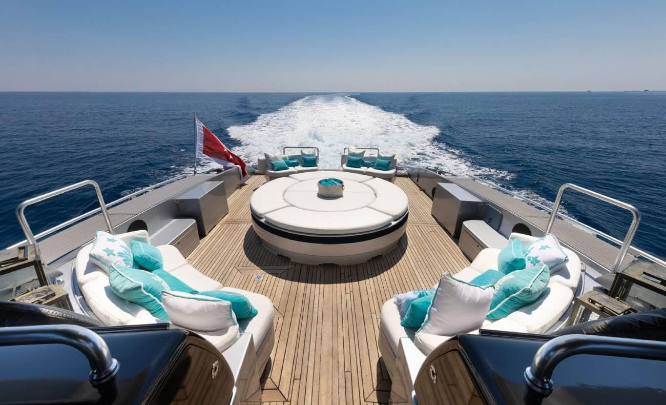 Outdoor deck lounge seating on a luxury yacht