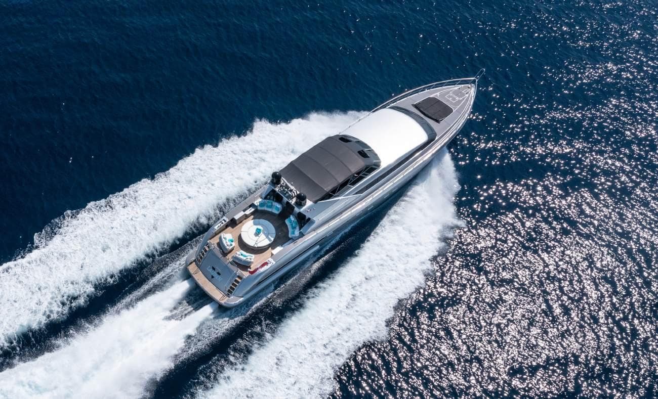 Superyacht cruising at speed off the French Riviera